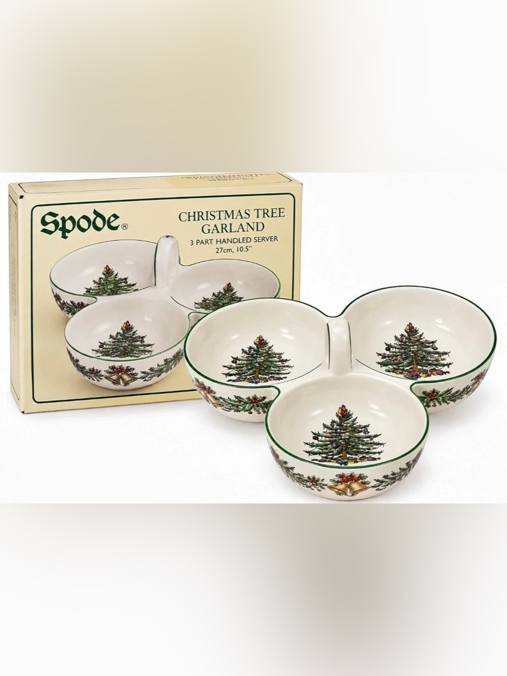 Spode Christmas Tree Garland 3 Part Handled Server Divided Dish NIB 10.5”